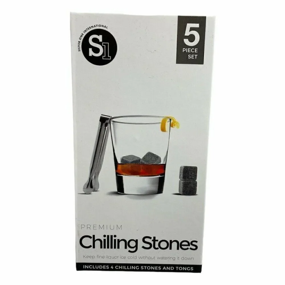 Premium Marble Chilling Stones Set of 4 & Tongs